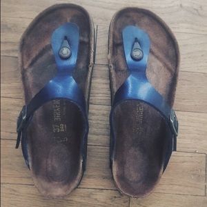 Blue Birkenstocks Gizeh sandals